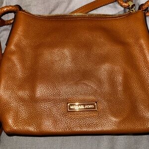 Michael Kors Cognac Pebbled Leather Crossbody Bag with Gold Accent